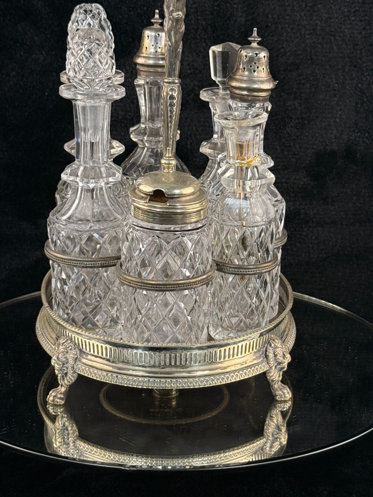 Antique SilverPlated & Cut Glass Cruet Set SixBottle Castor with Stand Victoria14