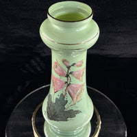 Thumbnail for Milk Antique Glass Vase Pink Bell Flowers 10.5” Green Enamel Gilt bohem decor9