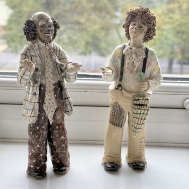 Vintage Rare Signed by JR Art Pottery Clown Clay Figurines Lot of 2  decor1