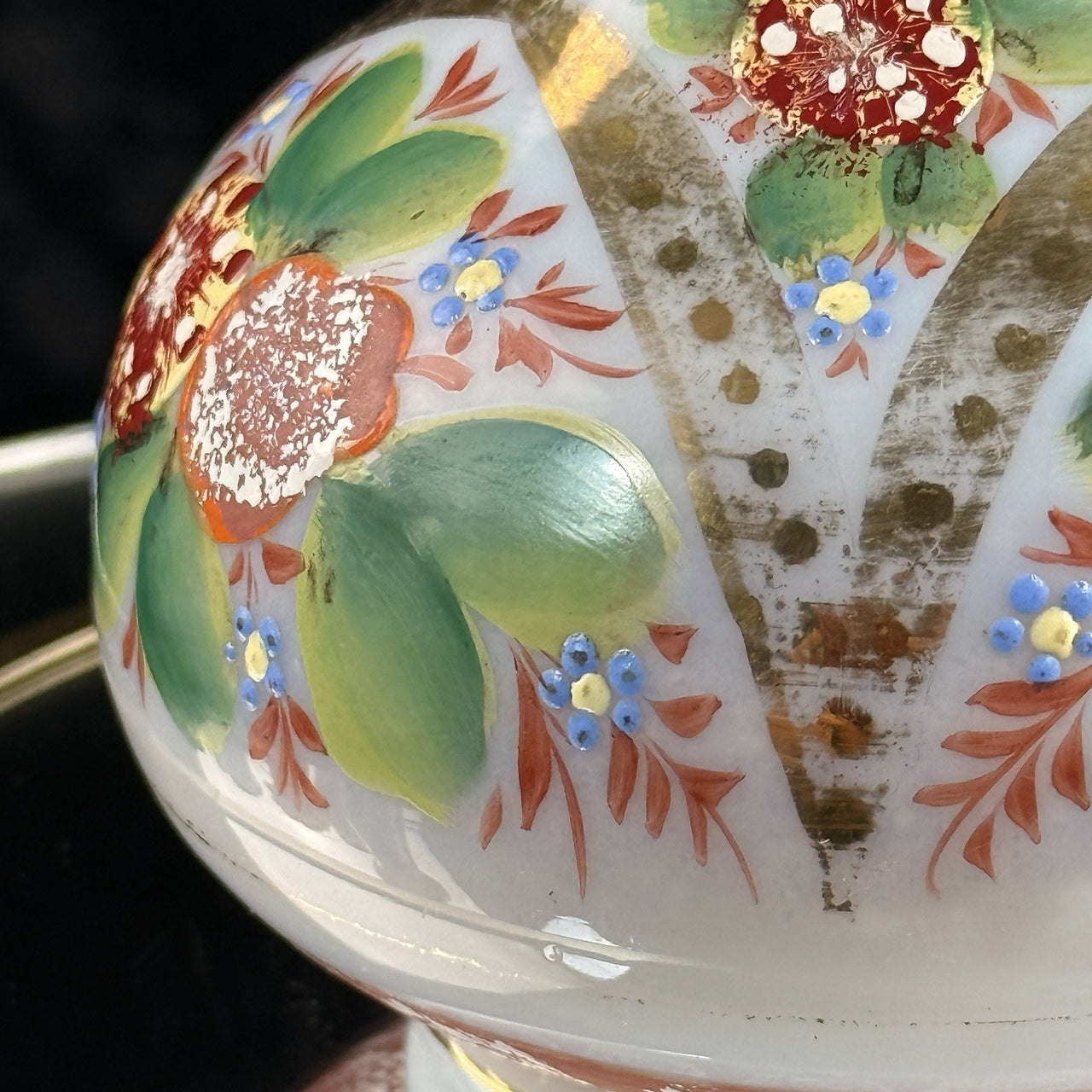 Victorian Bohemian Glass Vase Hand Painted Floral Enamel 5” Art Nouveau Decor6