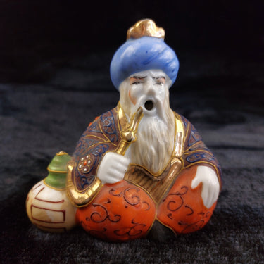 Colorful Oriental Pipe Smoker Porcelain Figurine 4 in Decor Hand-Painted Vintage1