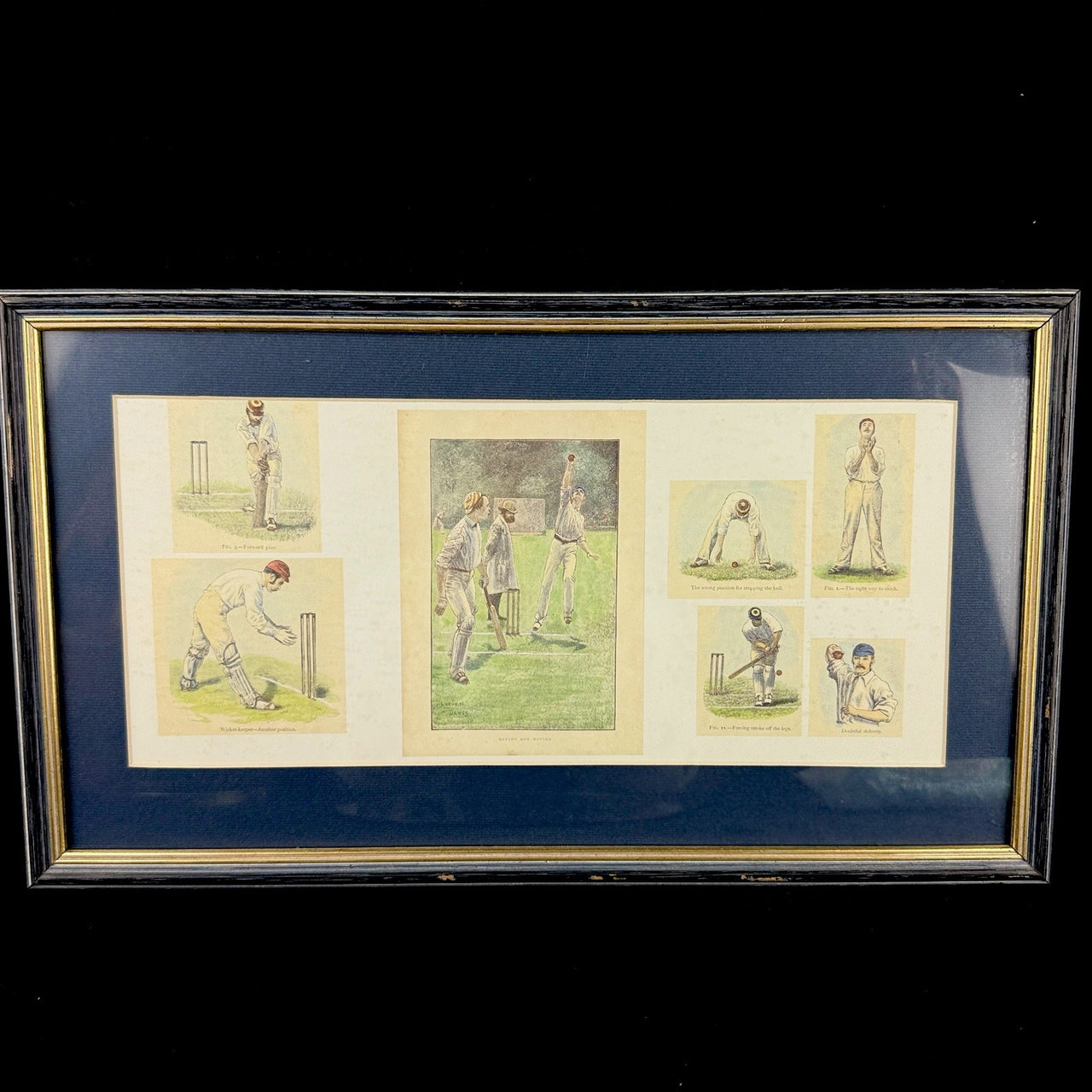 Lucien Davis Cricket Art Print Framed 19thC Illustrations Sport Scene Technique 0