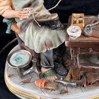 Thumbnail for Cortese Capodimonte Figurine Porcelain Shoemaker Scene Italy 1963 Signed 9 in19