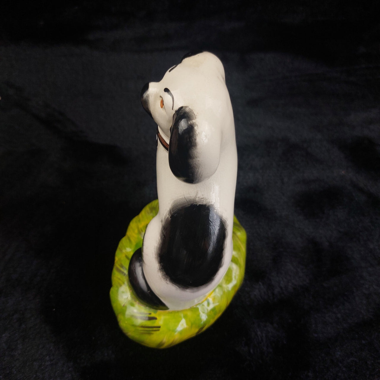 Staffordshire Ware Figure Dog Acceptable Black White Green Base Worn Damage 6"5