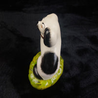 Thumbnail for Staffordshire Ware Figure Dog Acceptable Black White Green Base Worn Damage 6