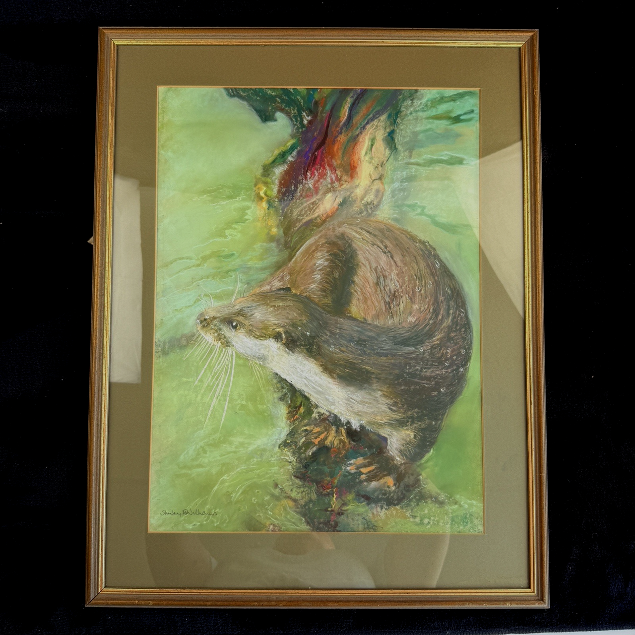 Otter in Water Signed Shirley Williams original Watercolor Painting framed large5