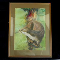 Thumbnail for Otter in Water Signed Shirley Williams original Watercolor Painting framed large5