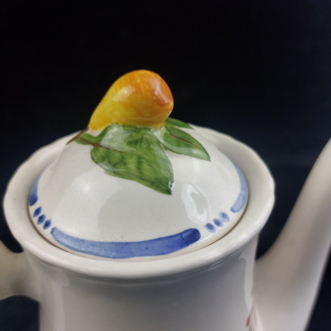 Simpsons Belle Fiore Coffee Pot 8 in Handpainted Ironstone Damage Worn Tea Pot.12