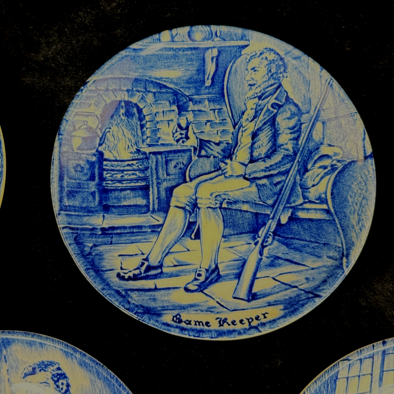 Booths Wedgwood England Blue Transfer Plates Set x5 Gamekeeper Farmer Soldier6