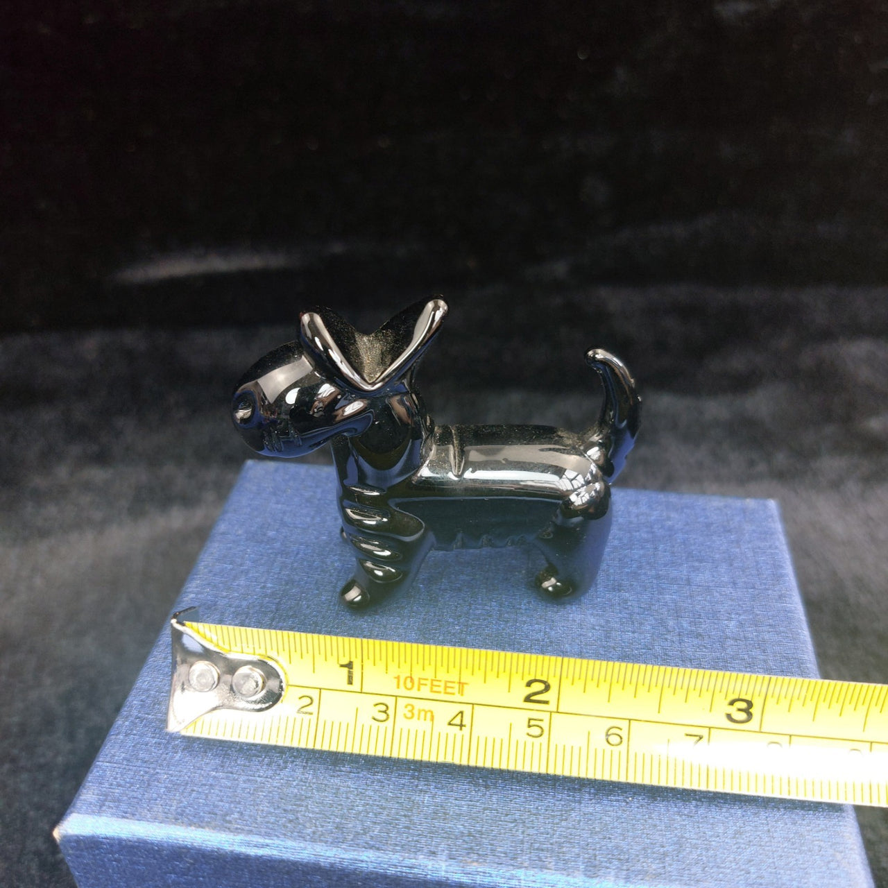Handmade Glossy Glass Black Dog Figurine Puppy Animal Art Good w/ Box 2" x 2"4