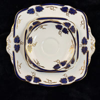 Thumbnail for Rare Royal Albert Crown 1930s Cobalt Blue 2 Trios & Cake Plate Set England. 15