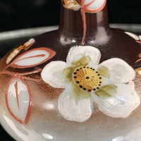Thumbnail for Antique Vintage Japanese Mini Vase Hand Painted Brown White Floral Narrow Neck 42