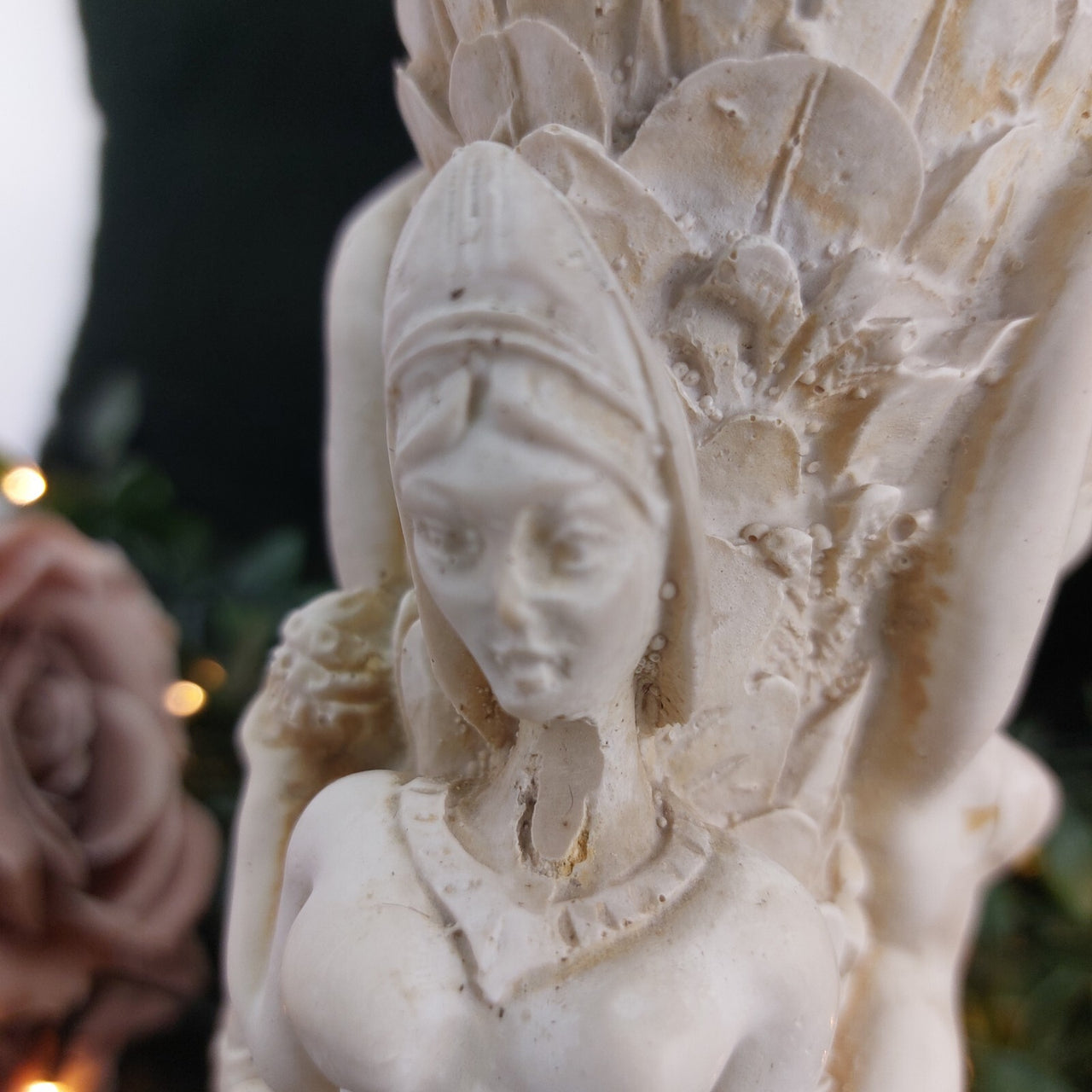 Vintage Hindu Temple Dancer Sculpture Vase – Ornate Goddess Figurine, Damaged20