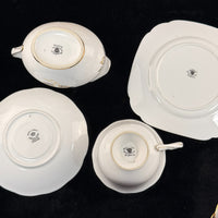 Thumbnail for Rare Royal Albert Crown China Blue Gold Leaf Tea Set Trio x2 & Jug England 1930s10