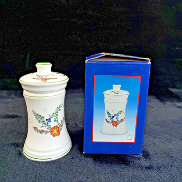 Vintage Zier Dose Floral Ceramic Lidded Trinket Box Jar Original Box 13cm White 0