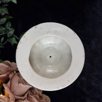 Thumbnail for Rare Milk Glass porcelain Candlestick Holder, Black Dot Chipped Rim & Base 6.5