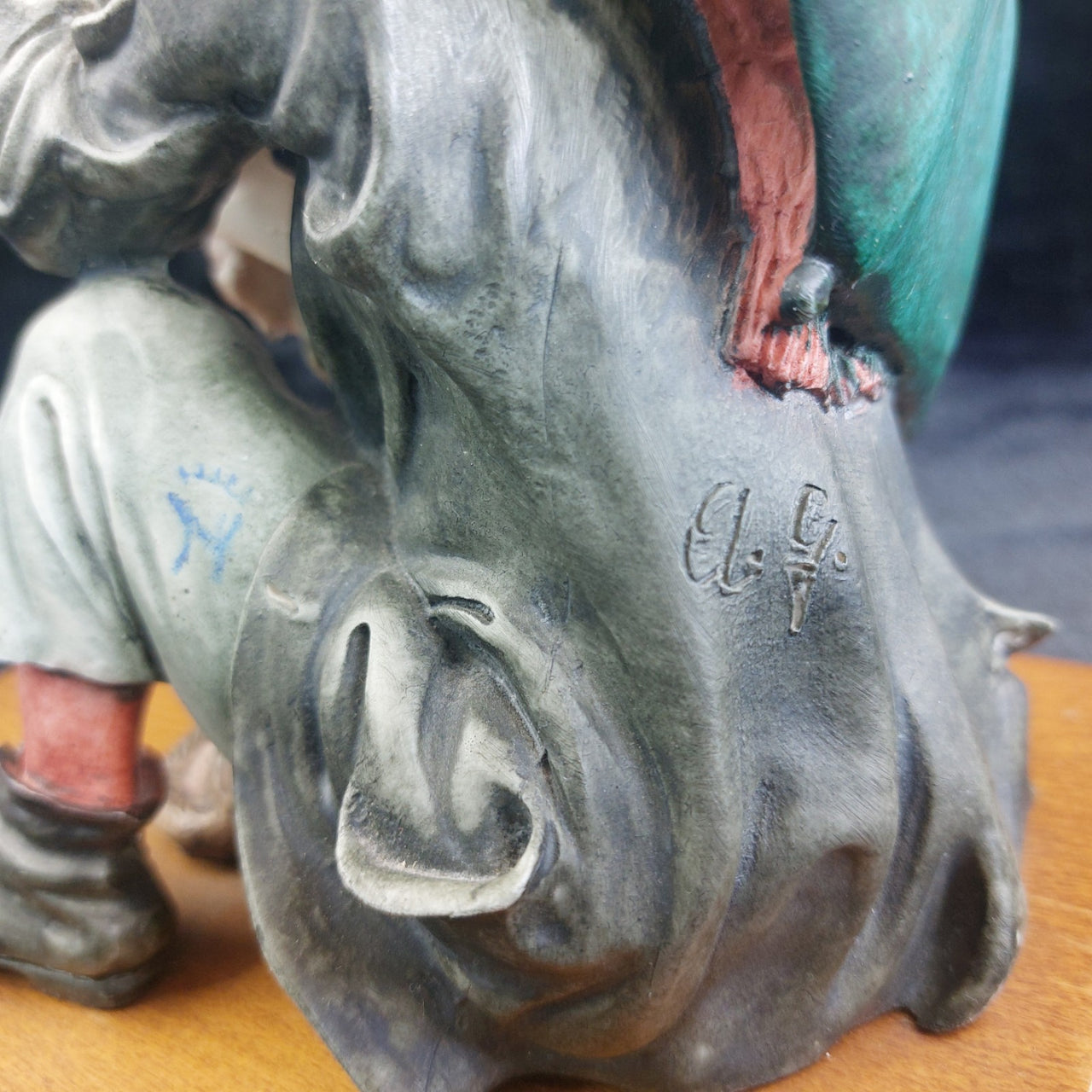 N Capodimonte Boy Dog Figurine Signed A.G. see pics 9.5" bookshelf decor vtg4