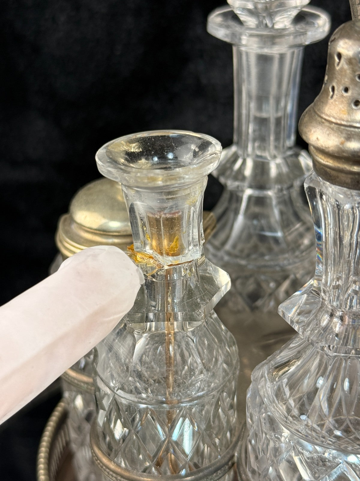 Antique Silver-Plated & Cut Glass Cruet Set SixBottle Castor with Stand Victoria17