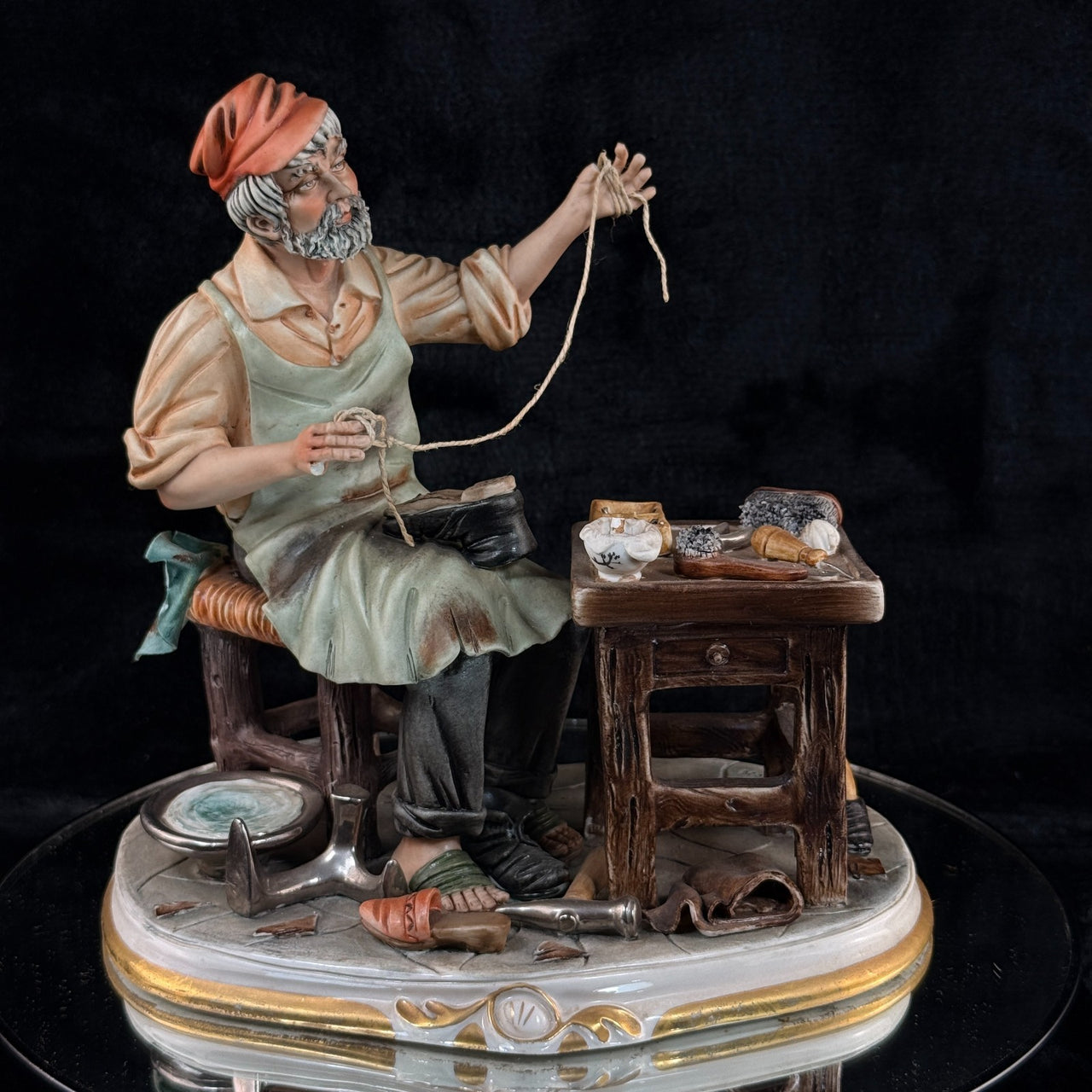 Cortese Capodimonte Figurine Porcelain Shoemaker Scene Italy 1963 Signed 9 in16