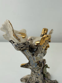 Thumbnail for Vintage Iridescent Bird Figurines Pair Tree Trunk Base Gold Trim Gift Roses10