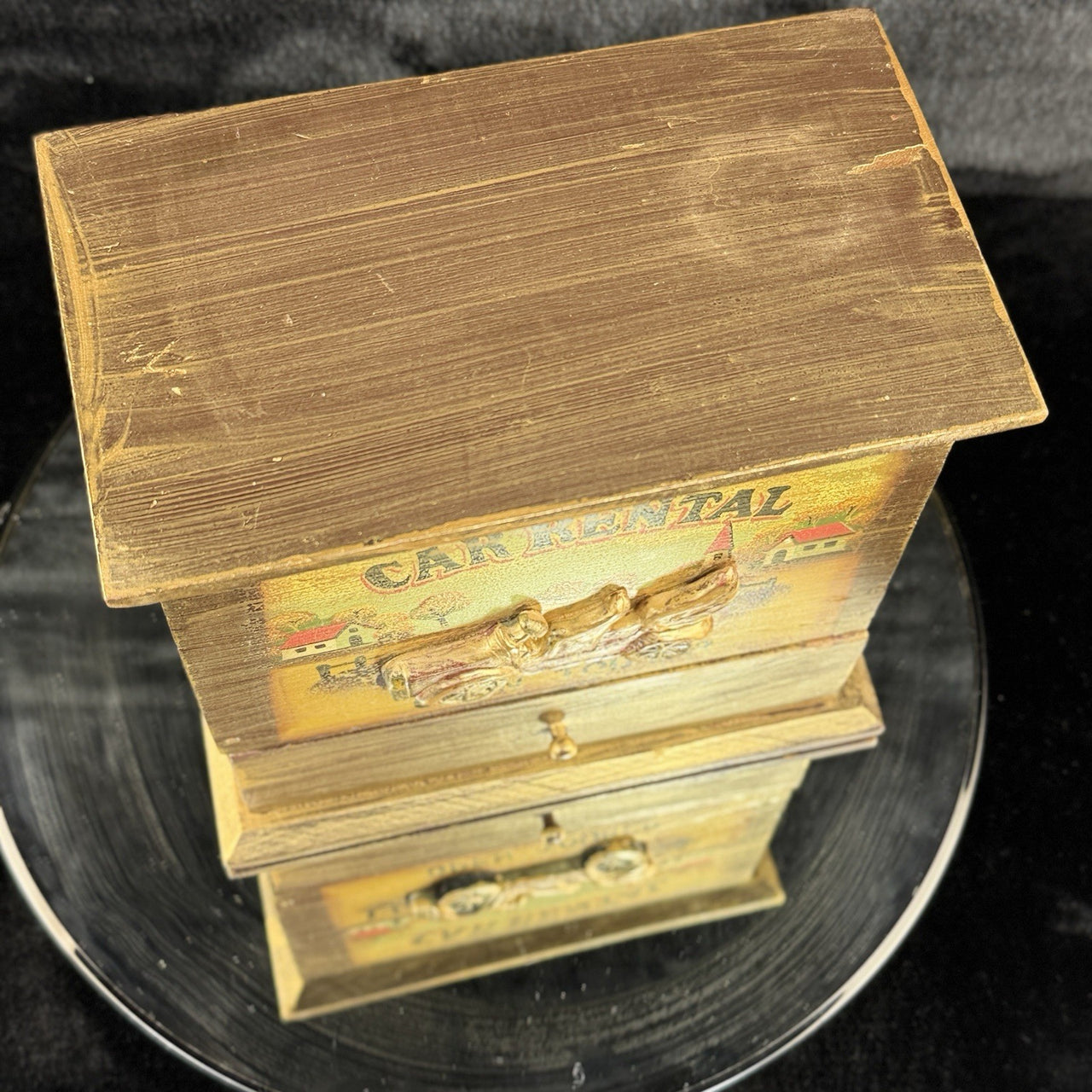 Vintage Wooden Car Rental Open Tourer Trinket Box Drawer Chest Rustic Desk Box7