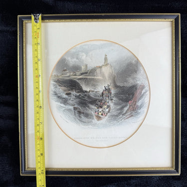 Rare Antique Engraving Tynemouth Priory Lighthouse StormC. Balmer E. Finden prin1