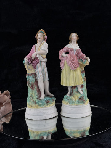 Antique 19th c Victorian Staffordshire Style Figurines Grapes & Harvester couple1