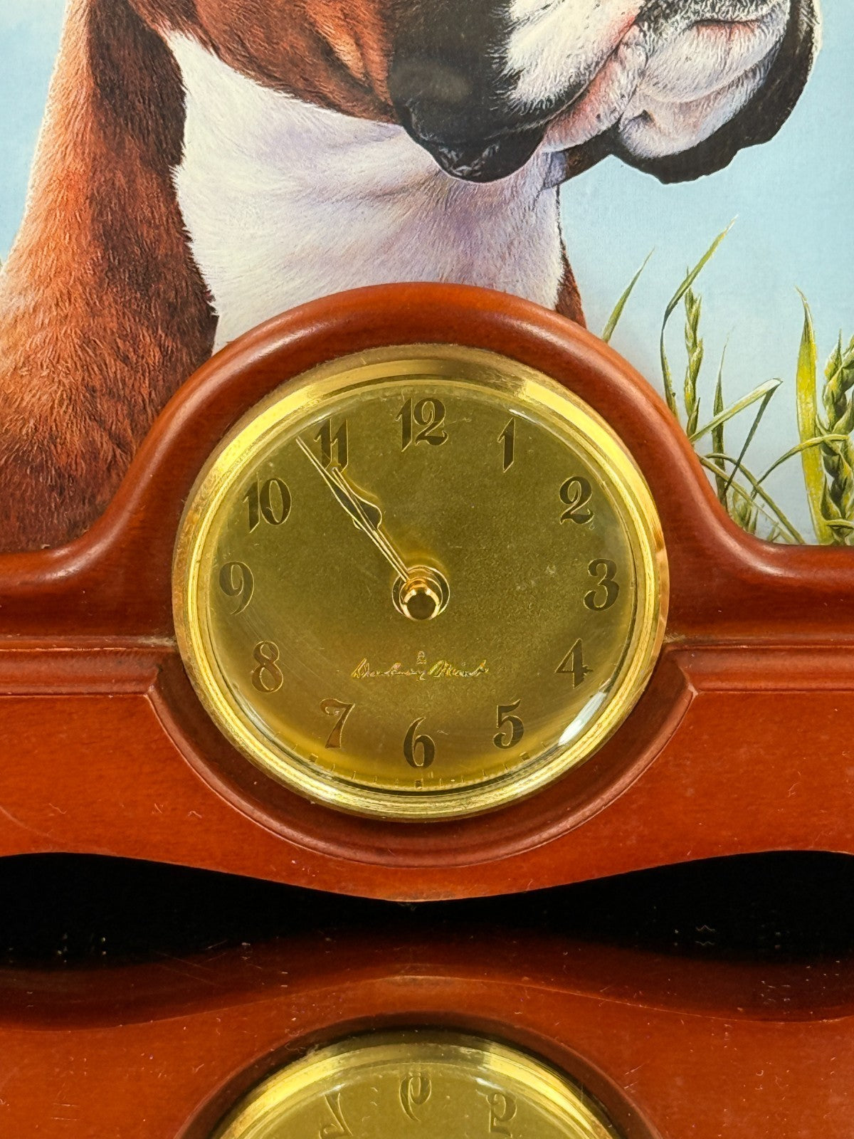 Vtg Boxer Dog Wood Desk Clock & Picture Frame Pet Themed Mantel Decor see pics10