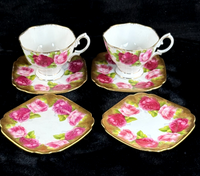 Thumbnail for Royal Albert Old English Pink Rose Tea Set of 2 & 2 side plates Rose Gold 6 pc.9