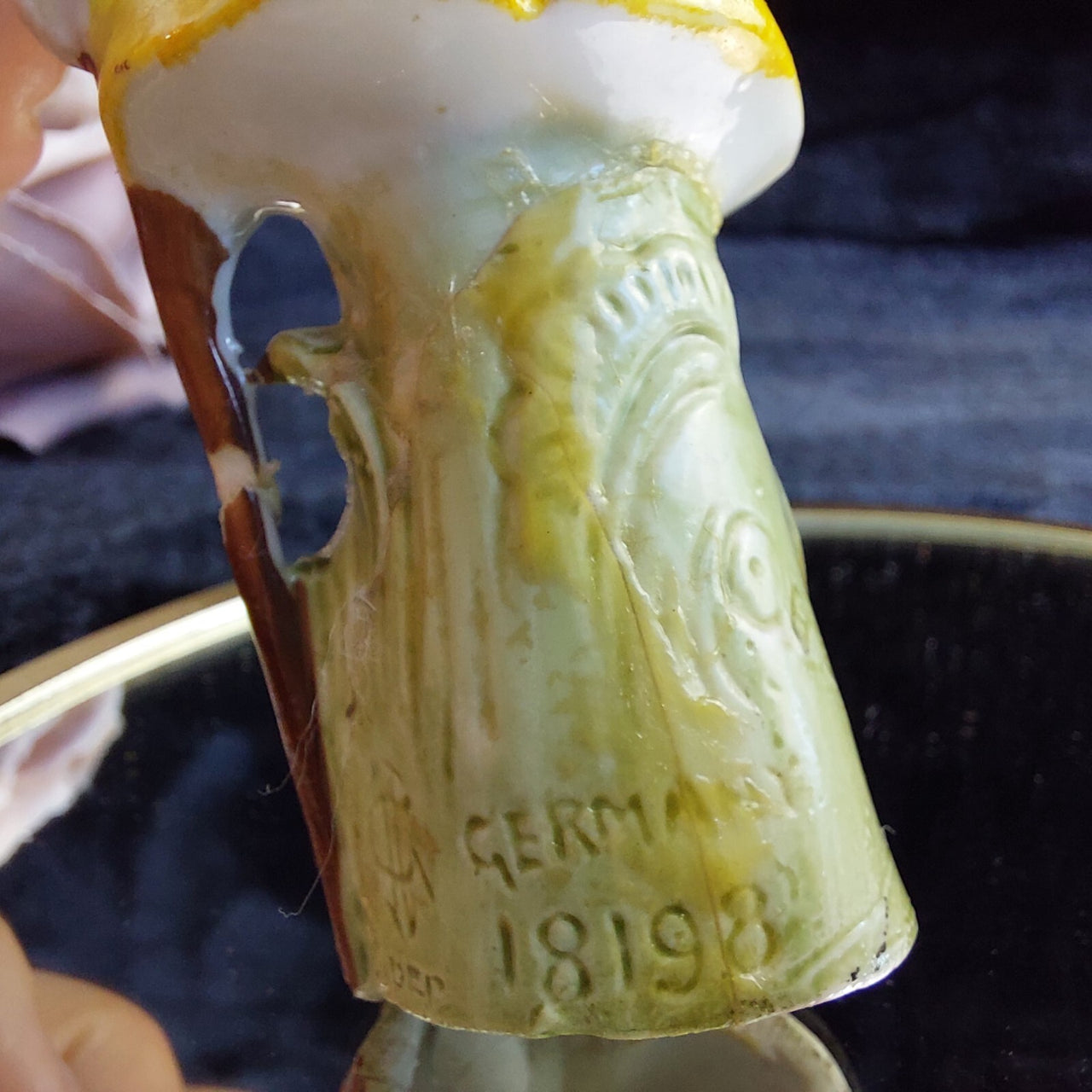 Germany Figurine Porcelain 18198 Yellow Coat Man Antique Repaired Collectable5