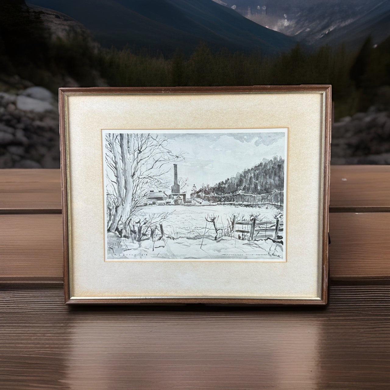 1947 Watercolour Brickworks by E. McCloud Framed Industrial Landscape Painting0