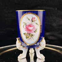 Thumbnail for Royal Worcester Tripod Vase Blue Cobalt Pink Rose Hand Painted Gilt Antique Styl0