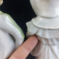 Thumbnail for Antique Porcelain Boy & Girl Figurines Pair Poultry Chicken Farmyard 10.5