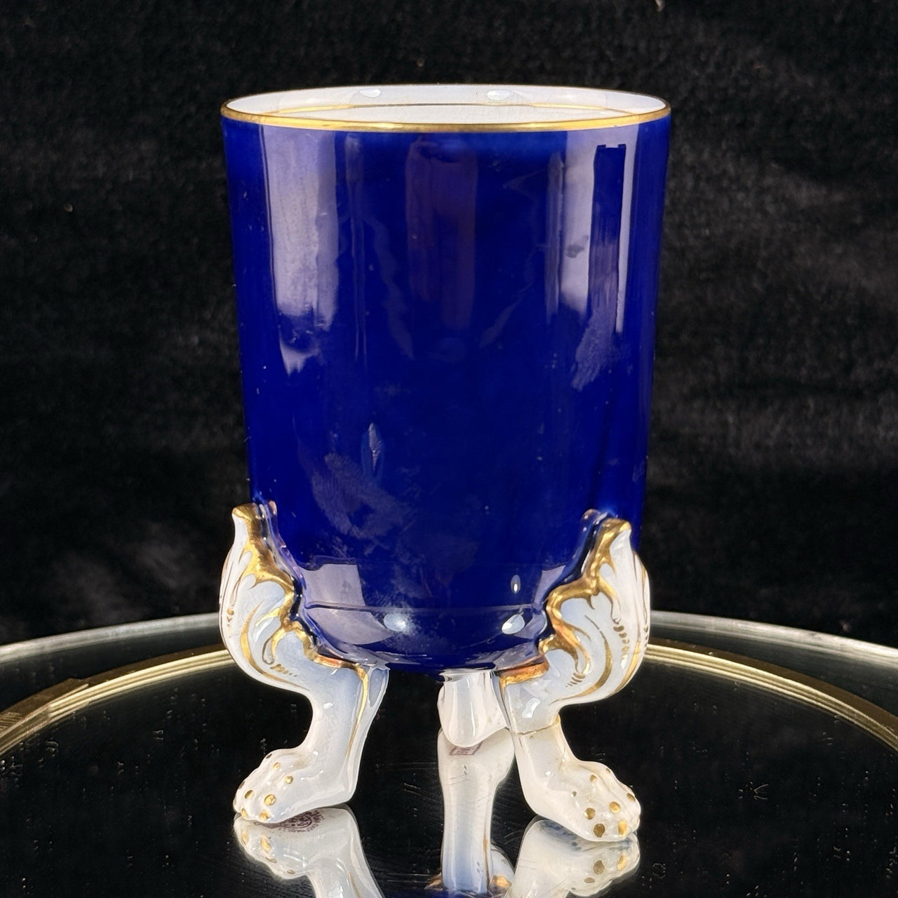 Royal Worcester Tripod Vase Blue Cobalt Pink Rose Hand Painted Gilt Antique Styl5