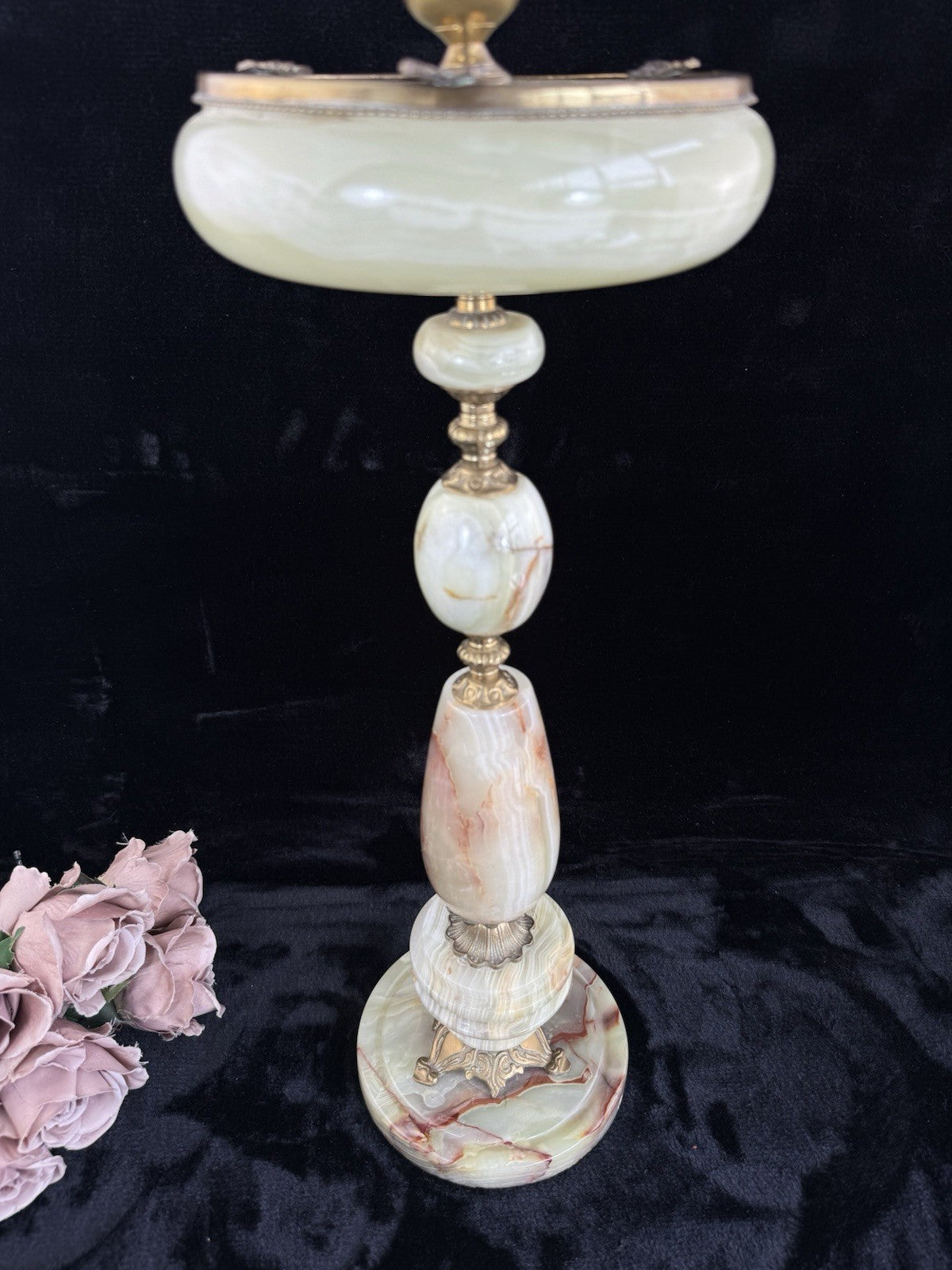 Art Deco Green Onyx Marble Brass Pedestal Ashtray Stand Tobacciana home decor8