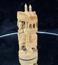 Thumbnail for Hand-Carved Wooden Elephant Figurine, with Rider and Howdah, decor Intricate0