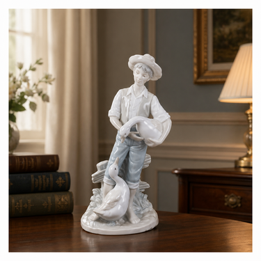 Rare Porcelain Figurine Boy with Geese,  9.25