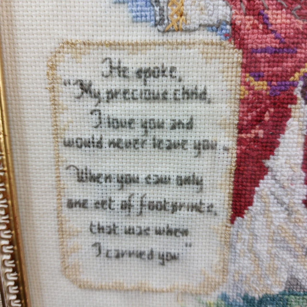 Framed Needlepoint "Footprints" 2009 29 cm Poem with Jesus Classic Wooden.5