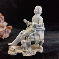 Thumbnail for Antique Figurine Bisque 4in Seated Man with Dog White Porcelain Worn & Damaged3