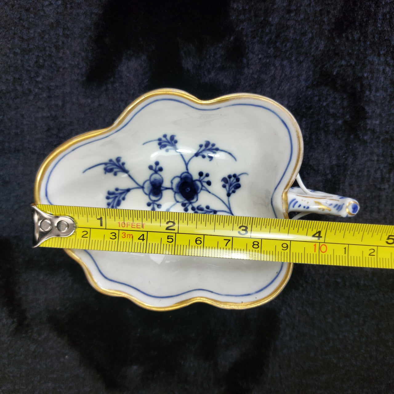 Antique 1870s Royal Copenhagen Blue Fluted Leaf Candy Dish Gold Edge 1st Quality3