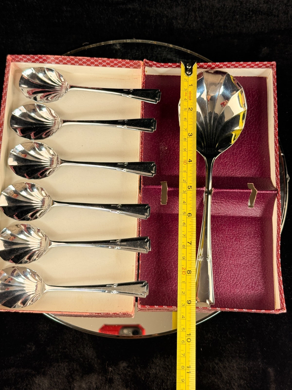 Unity Vintage Chromium Plate Fruit Set (7 Pieces)  Boxed Shell Design Spoons GB2