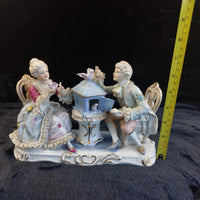 Thumbnail for Dresden Style Porcelain Couple with Birds cage –Worn Lace & Tip Damage Gilt 9in20