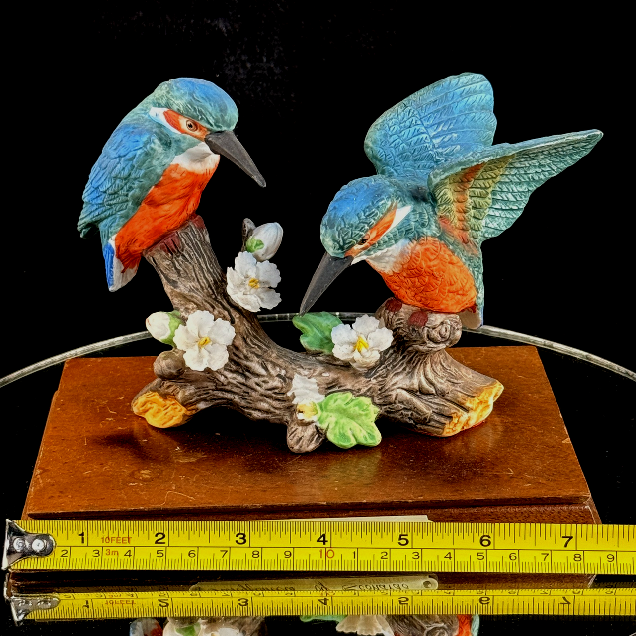 Leonardo Kingfishers Figurine on Base Wood Bird Sculpture- Damaged flower Resin9