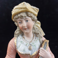 Thumbnail for Antique 15in German Bisque Figurine Lady Mandolin Musician Hand Painted Gilt5