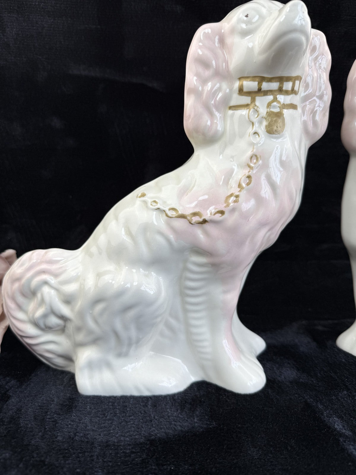 Antique Staffordshire Porcelain Pink and White  Pair King Charles Spaniel decor14