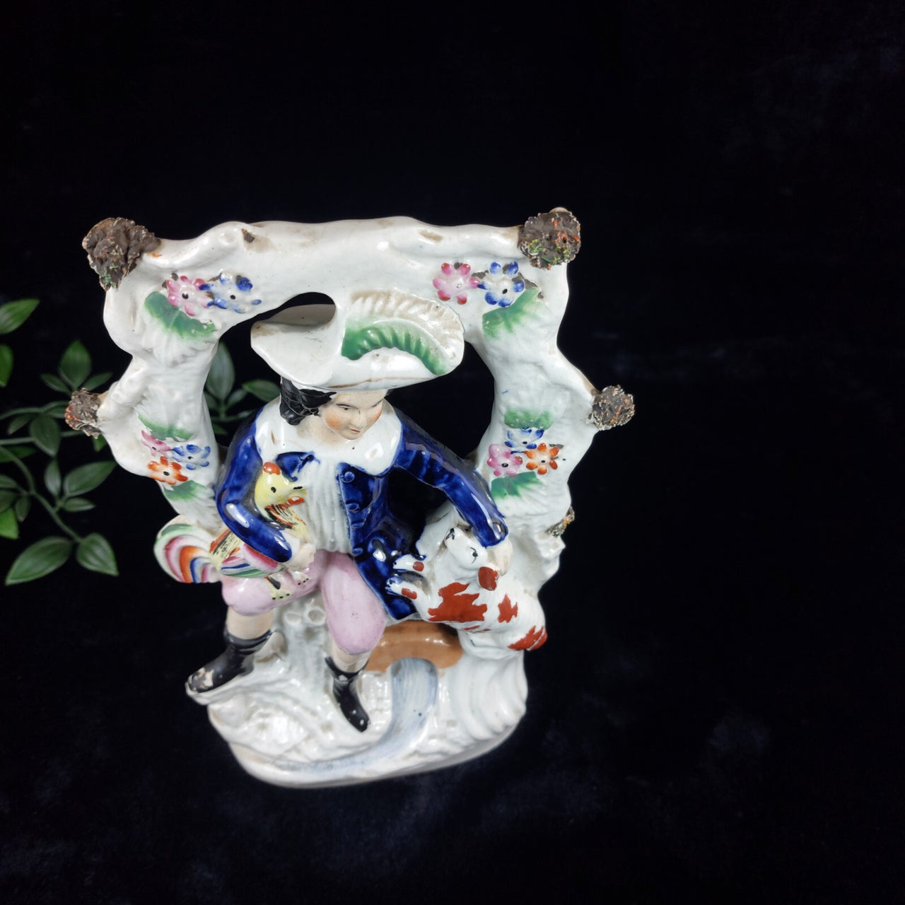 Rare Victorian Staffordshire Gentleman with Rooster antique Figurine (1840-1860)10