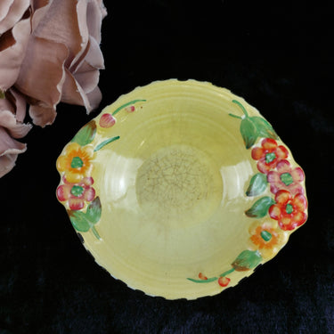 Maling Yellow Floral Dish England 5.75 Inch Vintage Display Trinket  1930s0