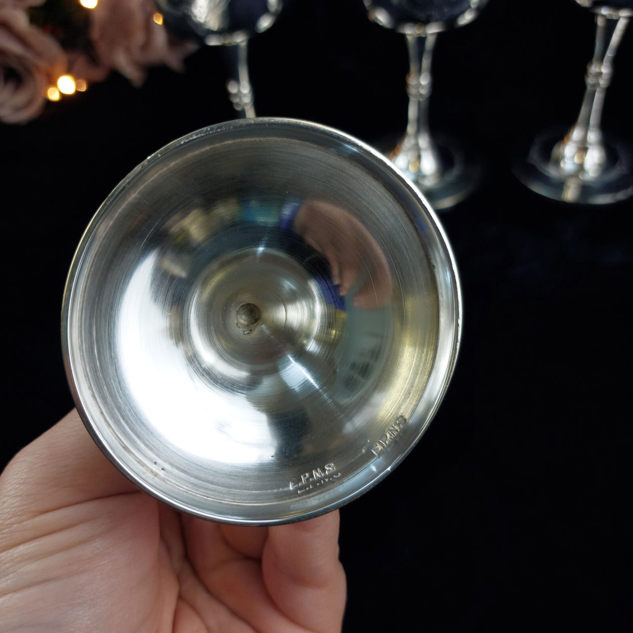 Set 6 of Renaissance Style French Silver Wine Goblets EPNS Hallmark.9