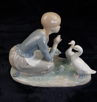 Thumbnail for Lladro Girl Feeding Geese Porcelain Figurine 1278g Glazed Ducks bookcase decor4