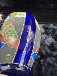 Thumbnail for Oriental Hand-Painted navy blue Vase - 'Foreign' Mark Antique Porcelain Satsuma.14